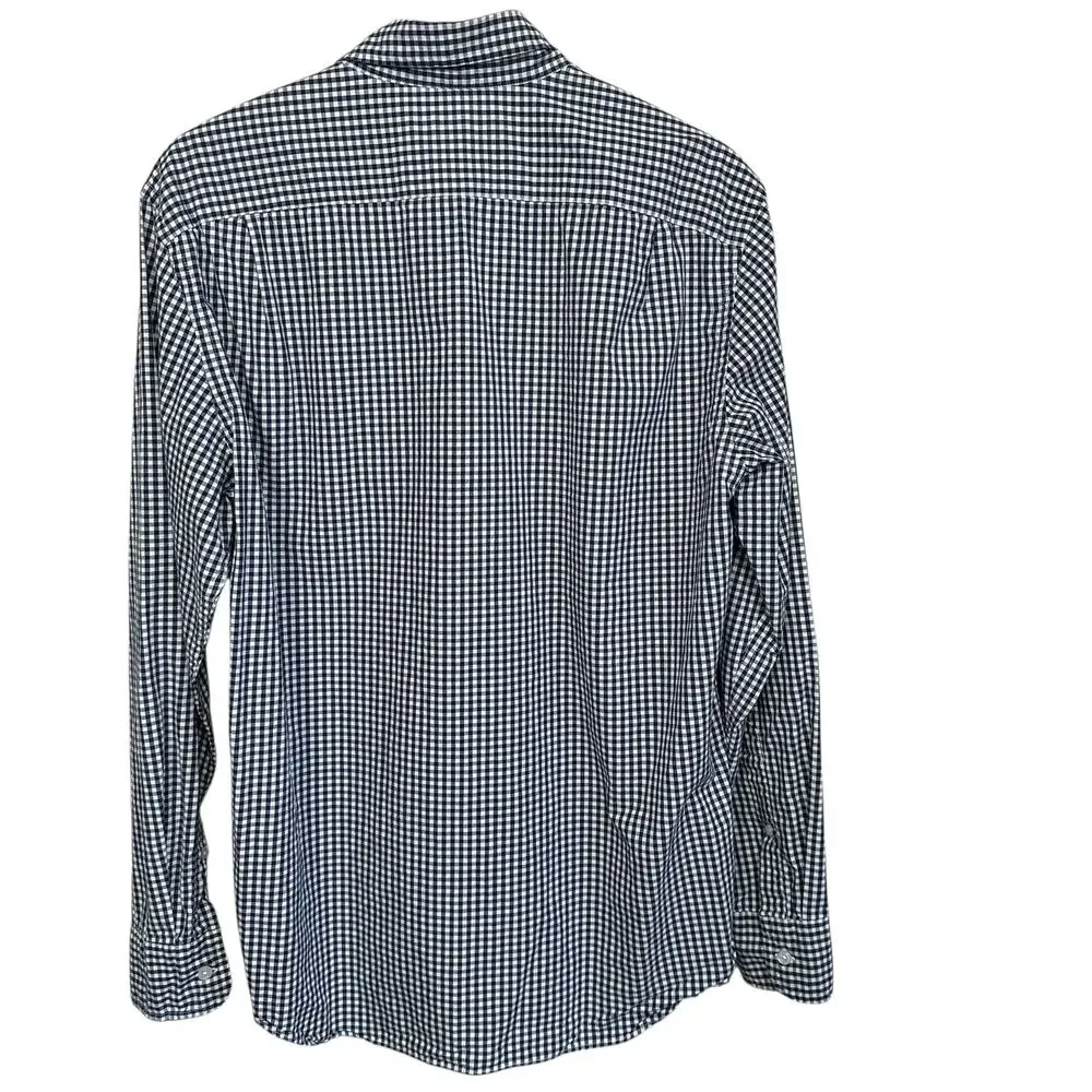J. Crew Men's Navy/White Gingham Mercantile Flex Long Sleeve Button Down Size L